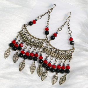 Boho Earrings Tassel Fringe Artisan Dangles Leaf